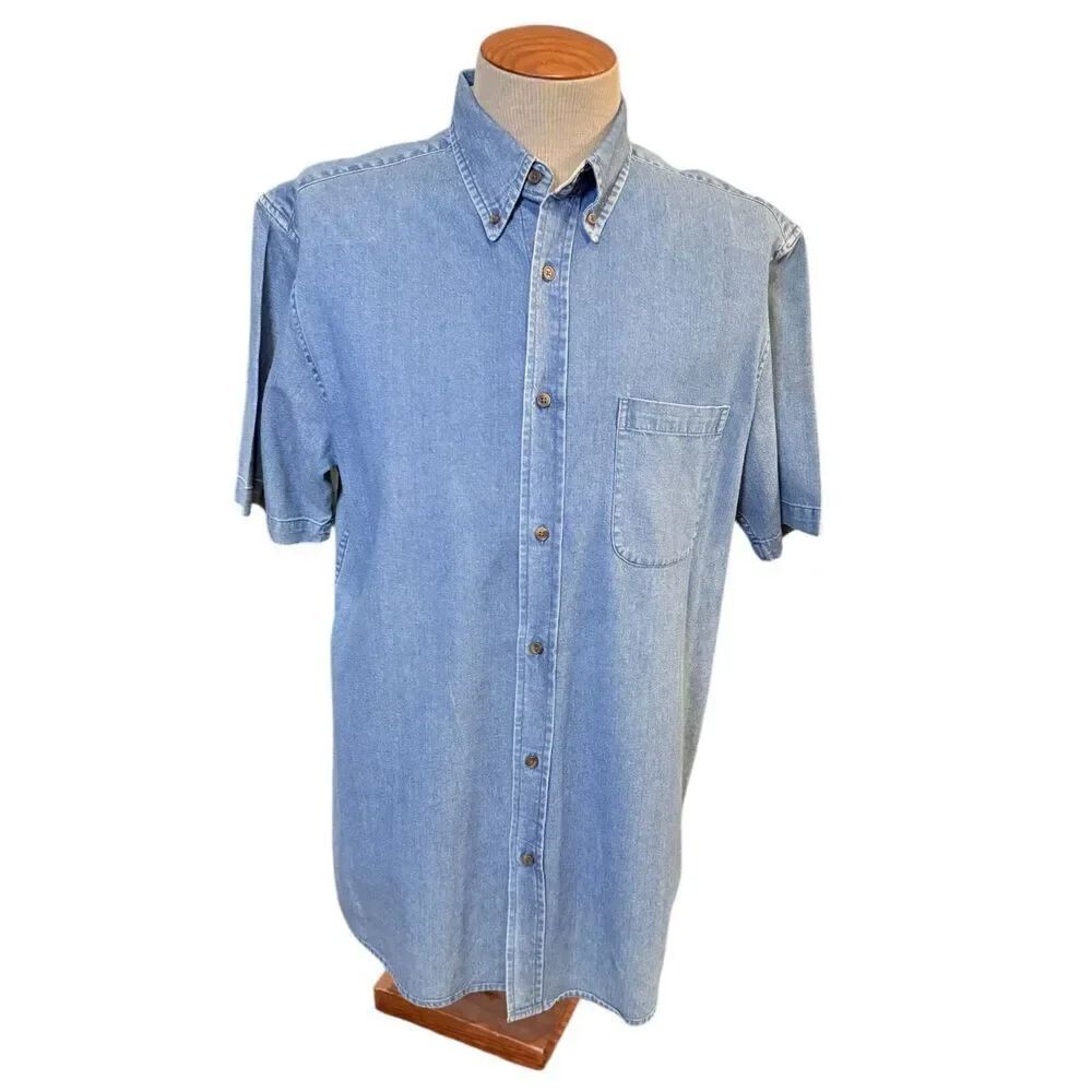 Saddlebred Men’s Denim Button Down Shirt Large Short Sleeve Dad Classic
